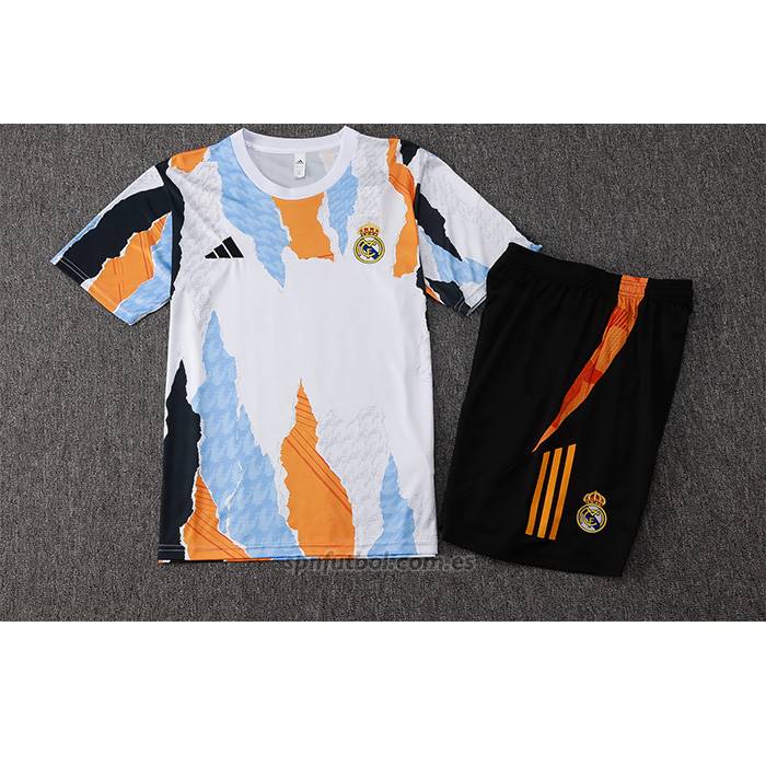 Chandal del Real Madrid Manga Corta 2024-2025 Blanco y Amarillo - Pantalon Corto